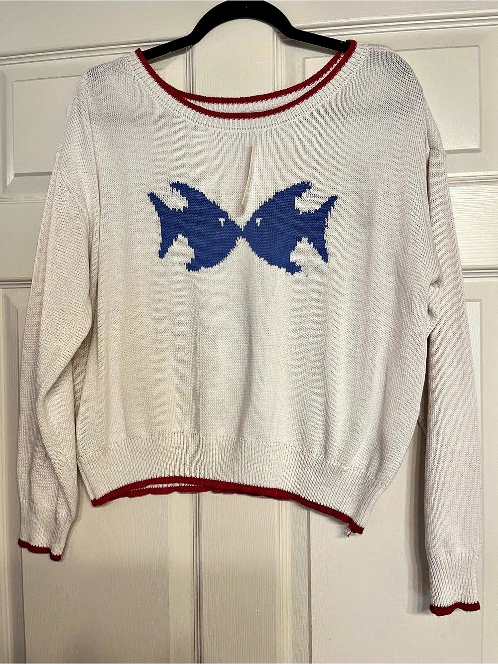 White Kissing Fish Crewneck Sweater White & Red